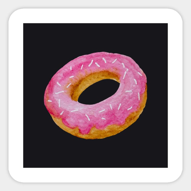 Watercolor donut - pink on black background Sticker by wackapacka